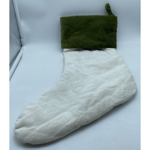 Pottery Barn Georgia Velvet Stocking Christmas Holiday Xmas Monogram Cream Green - Picture 3 of 9